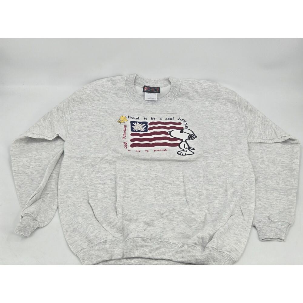 Vintage Mens M Peanuts Collection Snoopy Woodstock CrewNeck USA Flag American